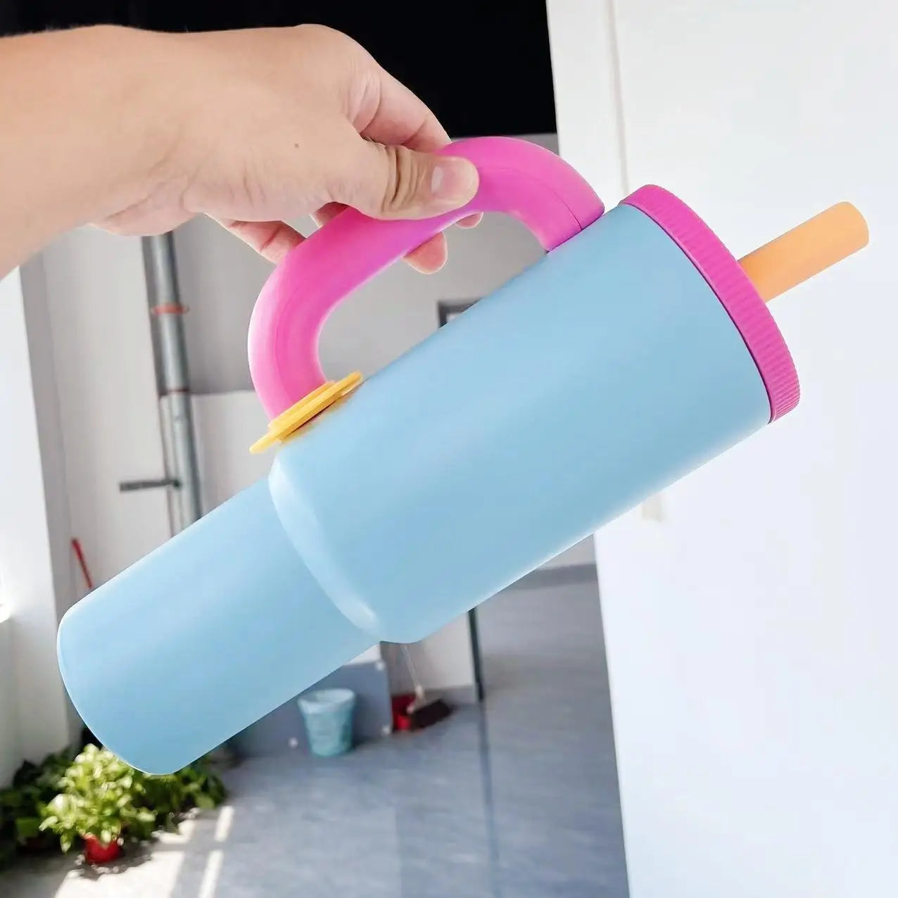 40oz stainless steel straw insulated cup 304 large capacity hot cup ice cup with handle elegant insulated coffee cup